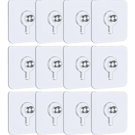 CCYKXA 12 Pcs Adhesive Wall Picture Hooks, 5.5 x 5.5 cm Picture Hooks No Drilling with Detachable Screws, Transparent Adhesive Hooks for Photo Frames Posters Paintings