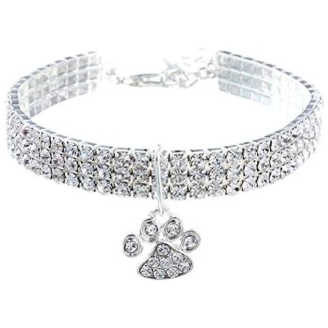 CCYKXA Rhinestone Dog Collar, 20cm Adjustable Crystal Pet Collar with Extra 5cm Extension Chain, Sparkly Elastic Dog Collar