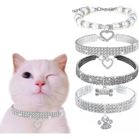 CCYKXA Rhinestone Dog Collar, 20cm Adjustable Crystal Pet Collar with Extra 5cm Extension Chain, Sparkly Elastic Dog Collar