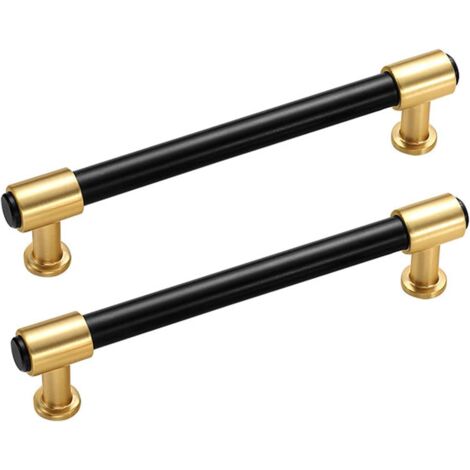 CCYKXA Kitchen Cabinet Handle 2 Pack Cupboard Handles Zinc Alloy Door Handles Drawer Door Handles Black + Gold Door Handles Door Levers Cabinet Knobs for Kitchen