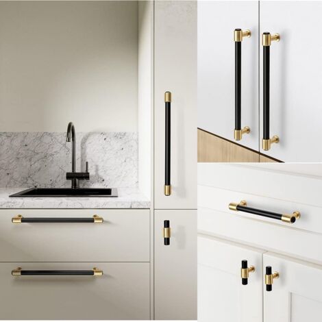 CCYKXA Kitchen Cabinet Handle 2 Pack Cupboard Handles Zinc Alloy Door Handles Drawer Door Handles Black + Gold Door Handles Door Levers Cabinet Knobs for Kitchen