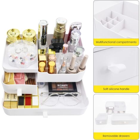 CCYKXAA White Makeup Storage Box Organizer Drawer: For Bathroom for Cosmetics Palette - Make Up Organizer Acrylic Lipstick & Skincare Perfume Storage