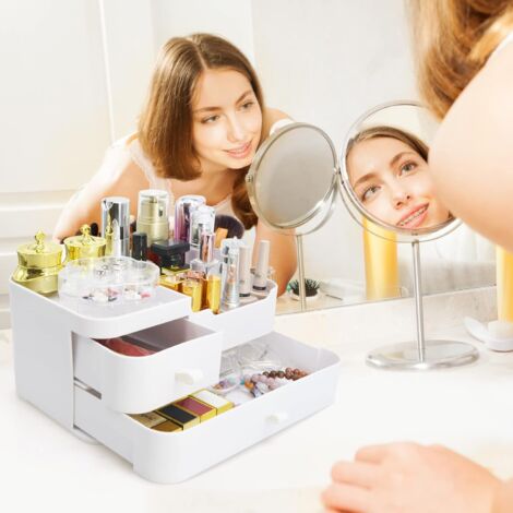 CCYKXAA White Makeup Storage Box Organizer Drawer: For Bathroom for Cosmetics Palette - Make Up Organizer Acrylic Lipstick & Skincare Perfume Storage