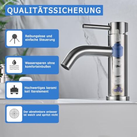 CCYKXA Bathroom Faucet, Sink Faucet, Single Lever Adjustable Hot and Cold Sink Mixer Tap, Silver