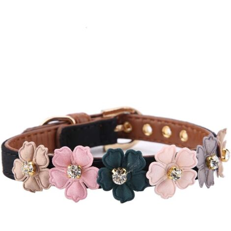 CCYKXA (1.3  34cm-Black)Flower Decoration Pet Collar, Adjustable PU Leather Dog Cat Puppy Collar for Cats, Small and Medium Dogs