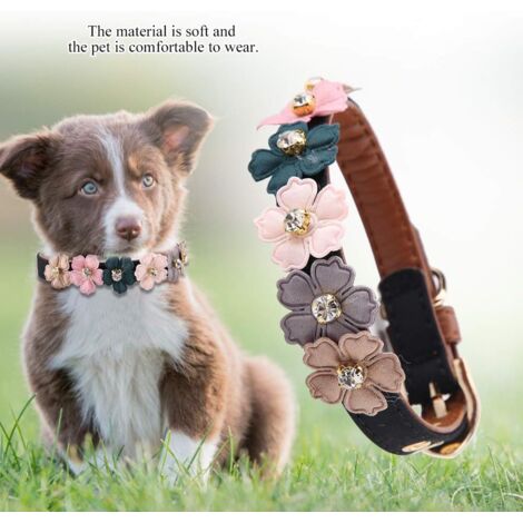 CCYKXA (1.3  34cm-Black)Flower Decoration Pet Collar, Adjustable PU Leather Dog Cat Puppy Collar for Cats, Small and Medium Dogs