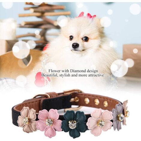 CCYKXA (1.3  34cm-Black)Flower Decoration Pet Collar, Adjustable PU Leather Dog Cat Puppy Collar for Cats, Small and Medium Dogs