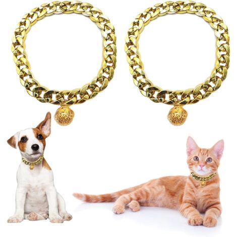 CCYKXA 2Pcs Gold Chain for Cats, Gold Dog Collar, Dog Chain Collar, with Bell, for Photography, Decoration