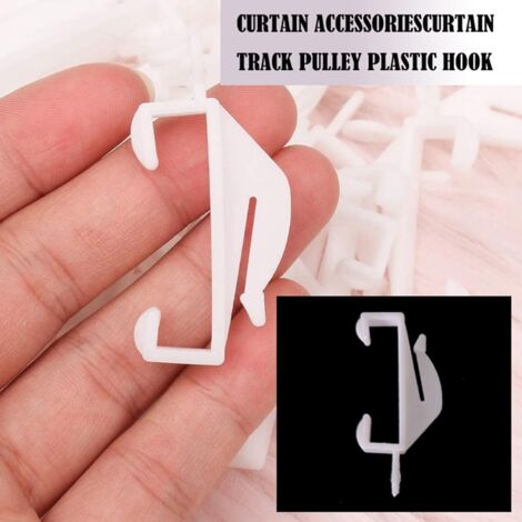 CCYKXA (White) Curtain Track Glides, Curtain Hooks, 50 Pcs Plastic Curtain Hooks, Curtain Track Glides for Hanging and Moving Shower Curtain, Window Curtain, Door Curtain Track Hooks
