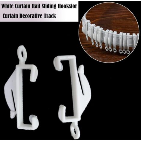 CCYKXA (White) Curtain Track Glides, Curtain Hooks, 50 Pcs Plastic Curtain Hooks, Curtain Track Glides for Hanging and Moving Shower Curtain, Window Curtain, Door Curtain Track Hooks