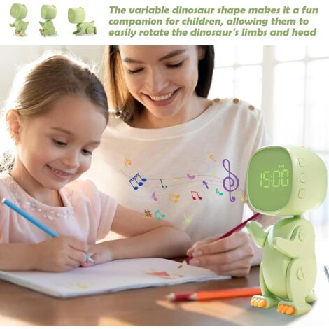CCYKXA Kids Digital Alarm Clock: Kids Alarm Clock, Dinosaur Alarm Clock with Changeable Shape, Snooze Function, Adjustable Brightness and Volume, 6 Wake-up Music, Portable Night Light Alarm Clock
