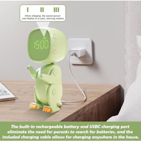 CCYKXA Kids Digital Alarm Clock: Kids Alarm Clock, Dinosaur Alarm Clock with Changeable Shape, Snooze Function, Adjustable Brightness and Volume, 6 Wake-up Music, Portable Night Light Alarm Clock