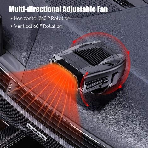 CCYKXA 2 in 1 Car Heater Fan, 12V 150W, 360 Degree Rotatable Portable Fast Heating with Cigarette Lighter Plug, Defroster, Demister
