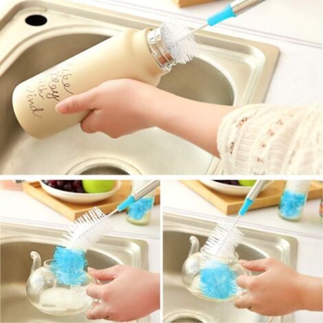 CCYKXA blue 4 Pcs Bottle Cleaning Brush Set Multifunctional Brushes Long Water Bottle Brush Bottle Cleaner