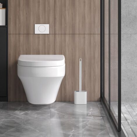 CCYKXA White Silicone Toilet Brush Holder Set - Anti-drip Toilet Brush and Holder, Antibacterial, Ventilated Toilet Brush, Quick Drying, Odorless, Wall/Floor Mounted Toilet Brush, Bathroom and Toilet