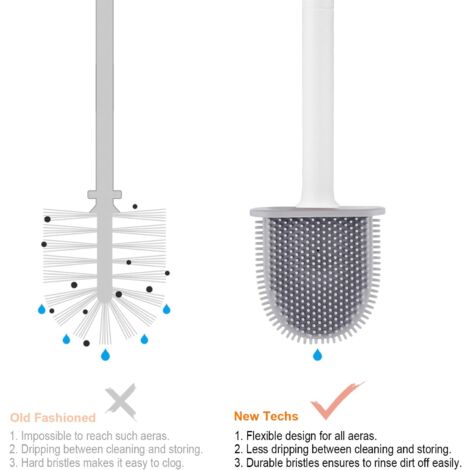 CCYKXA White Silicone Toilet Brush Holder Set - Anti-drip Toilet Brush and Holder, Antibacterial, Ventilated Toilet Brush, Quick Drying, Odorless, Wall/Floor Mounted Toilet Brush, Bathroom and Toilet