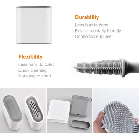 CCYKXA White Silicone Toilet Brush Holder Set - Anti-drip Toilet Brush and Holder, Antibacterial, Ventilated Toilet Brush, Quick Drying, Odorless, Wall/Floor Mounted Toilet Brush, Bathroom and Toilet
