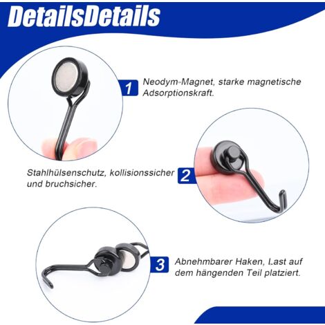 CCYKXA 8 Pack 16mm Extra Strong Neodymium Magnetic Hooks, Rotating Magnetic Hooks with Hooks, Powerful Magnets for Ceiling Hanging, Camping, Van, BBQ