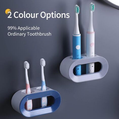 CCYKXA Electric Toothbrush Holder Set of 2, Drainable Wall-Mounted Electric Toothbrush Holder, Electric Toothbrush Storage, Electric Toothbrush Wall Mount (Blue + Gray)