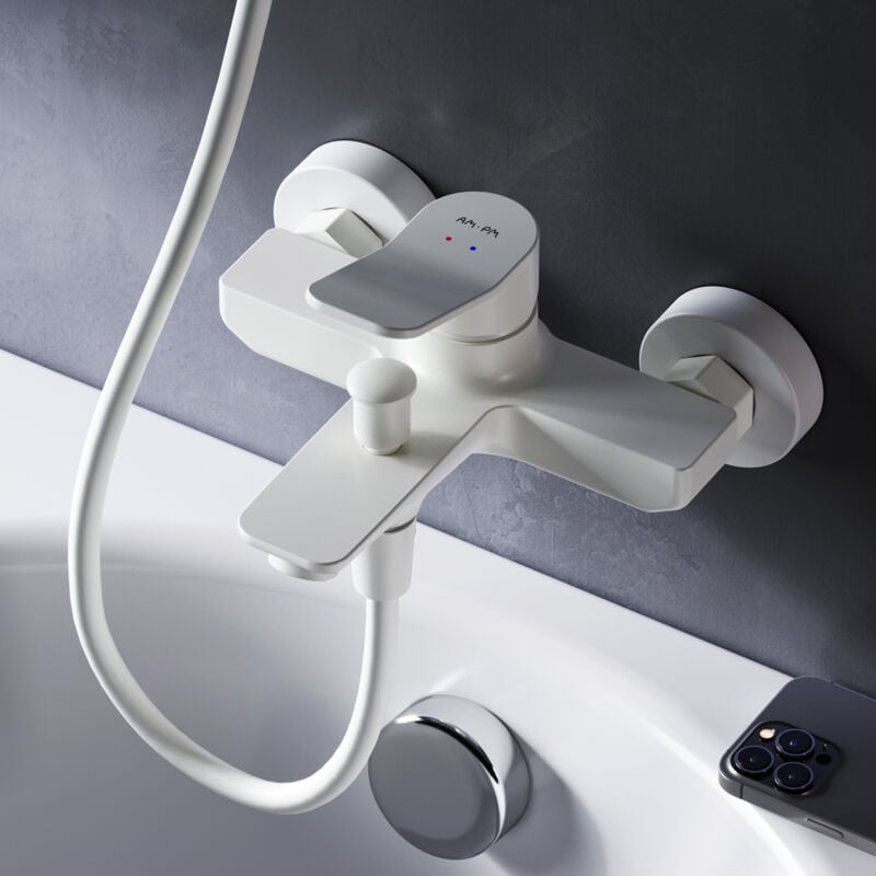 AM.PM Mitigeur Baignoire Blanc Robinet Baignore Main Monté Mur pour Salle de Bains Mélangeur de Baignoire en Laiton