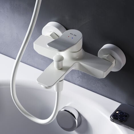 AM.PM Mitigeur Baignoire Blanc Robinet Baignore Main Monté Mur pour Salle de Bains Mélangeur de Baignoire en Laiton