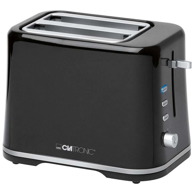 Clatronic TA 3554 Tostadora Pan, 2 Rebanadas, Regulador Nivel Tostado, 3 Funciones, Calienta Panecillos, Recogemigas 870W Negro