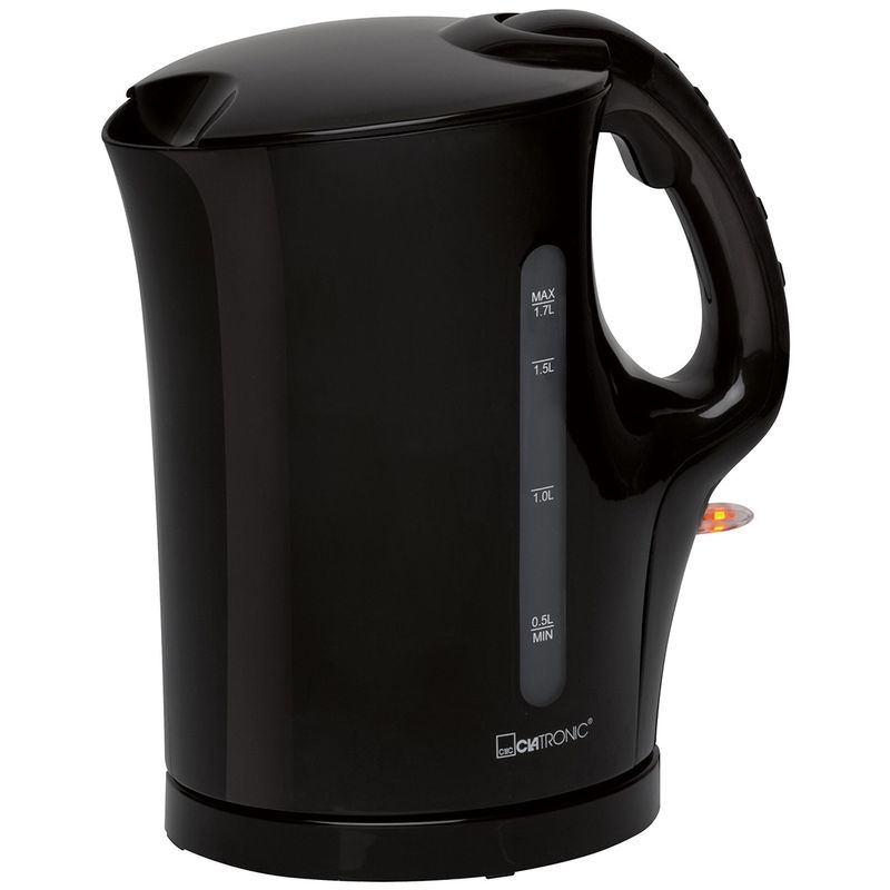 Clatronic WK 3445 Hervidor Agua Eléctrico, 1,7 L, Resistencia Acero Inox, Inalámbrico, Apagado Automático, Base 360º 2200W Negro