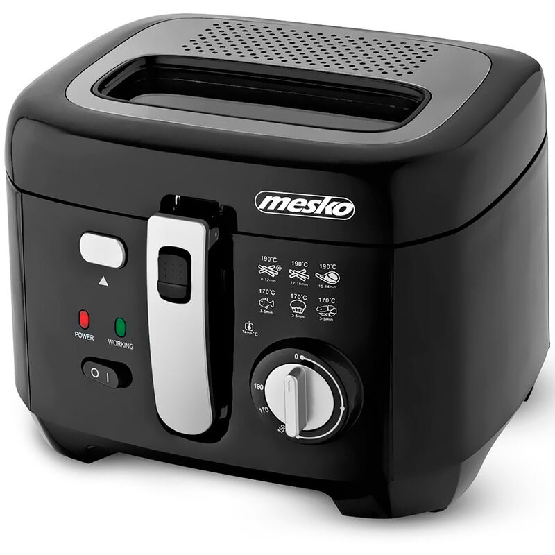 Mesko MS 4908 Freidora Eléctrica Compacta, 2,5 L, Cubeta Desmontable Lavable, Antiadherente, Libre BPA 1800W Negro