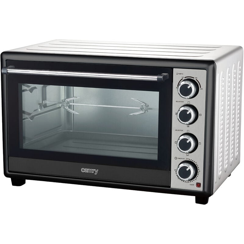 Camry CR 111 Horno Convección Sobremesa, 45L, Acero Inox, Asador Giratorio Pollo, 4 Programas, Ajuste Temperatura 2000W Plata