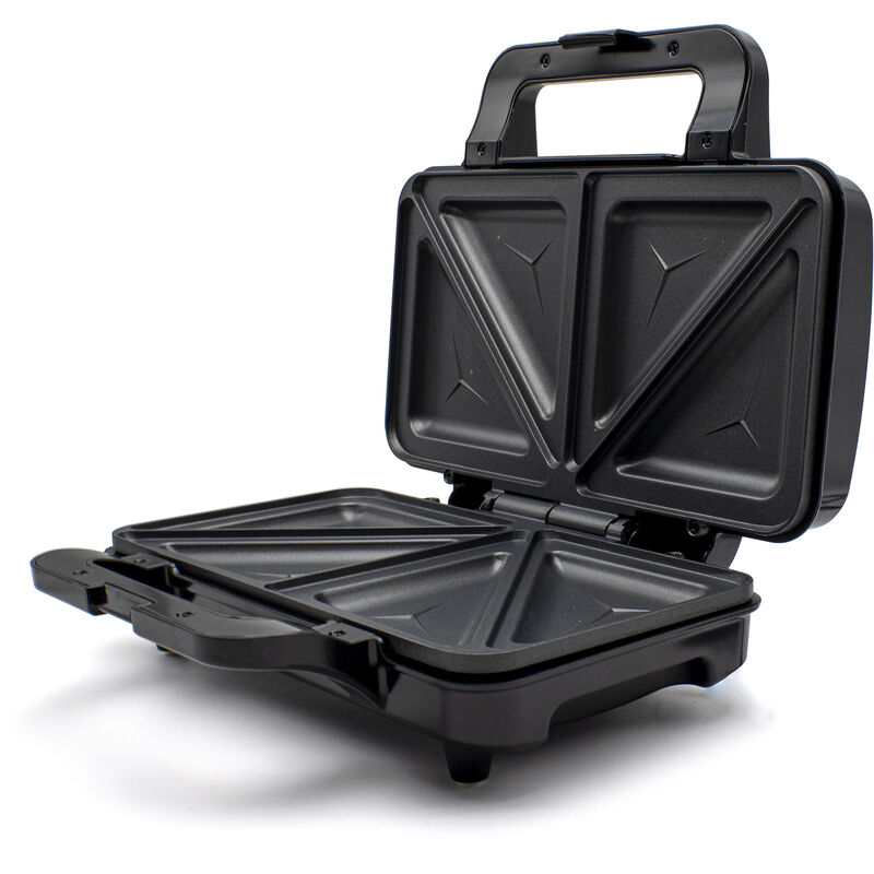 MPM MOP-20M Sandwichera, 2 Sandwiches, Placas Antiadherentes, Tostado Perfecto, Acero Inoxidable 900W Negro/Plata