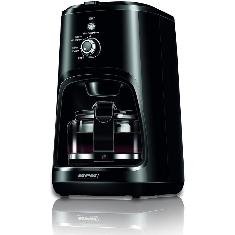 MPM MKW-04 Cafetera de Goteo con Molinillo Café Integrado, 4 tazas 0,6 L, Filtro Lavable, Matiene Café Caliente 900W Negro