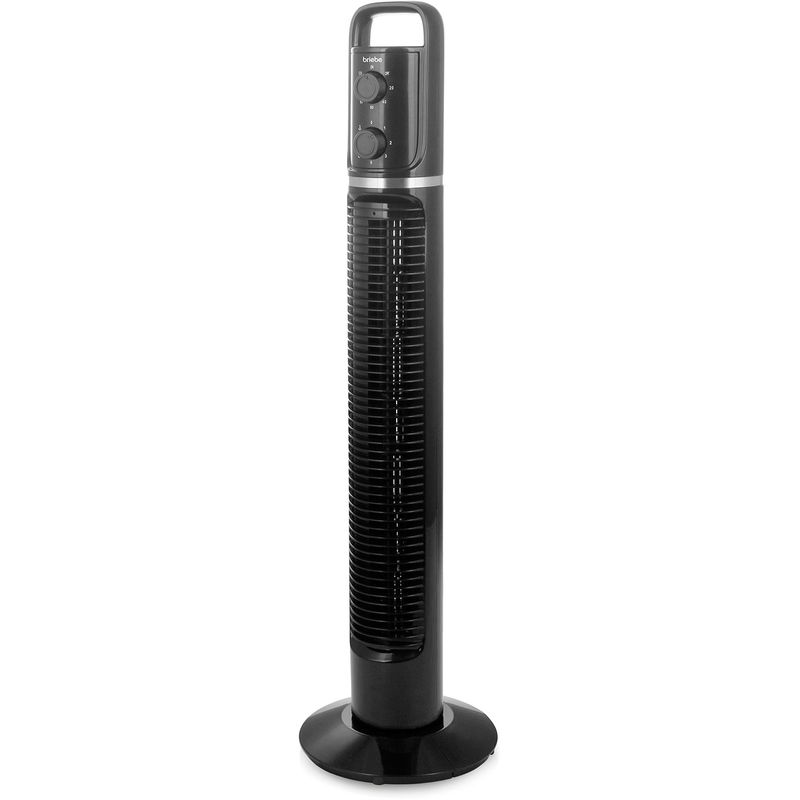 Briebe TFN122988 Ventilador Torre, 3 Velocidades, Oscilante, Progamable 120 min, Altura 81 cm 40 W Negro