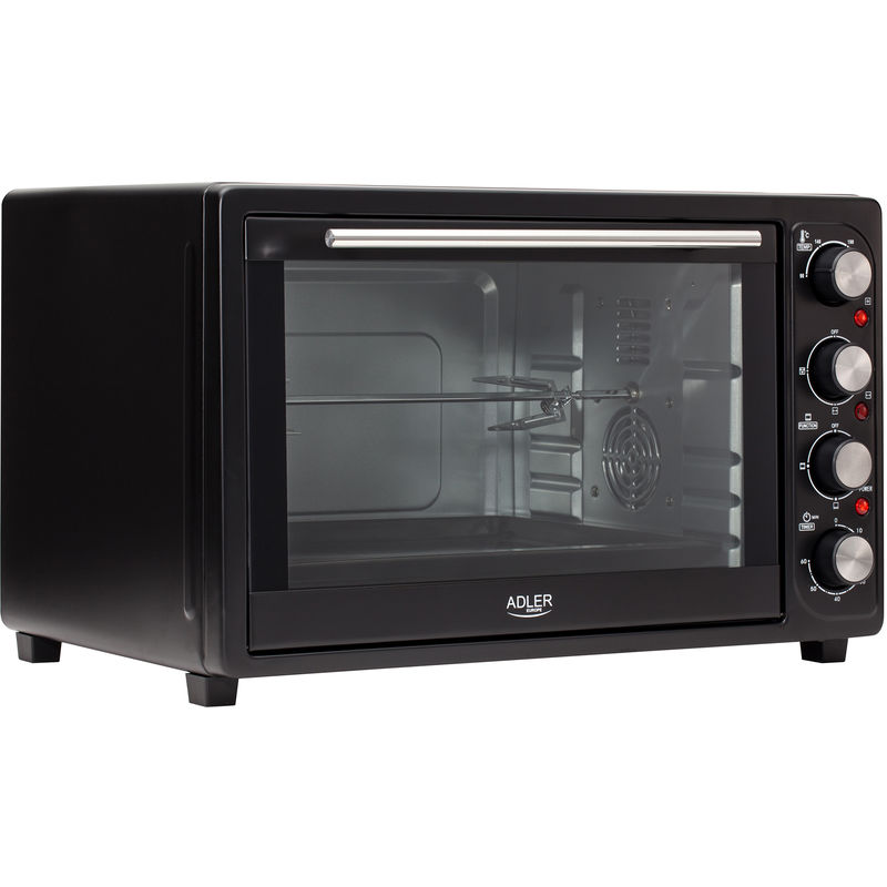 Adler AD6010 Horno Convección Sobremesa, 45 L, Acero Inox, Asador Giratorio Pollo, Temporizador, Ajuste Temperatura 2000W Negro