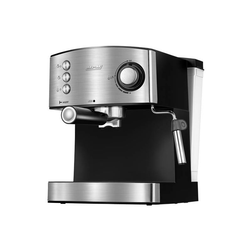 MPM MKW-06M Cafetera Expresso Manual 15 bares 1,7 L, Brazo Doble Salida, Espumador Leche, Calientatazas 850W Negro/Plata