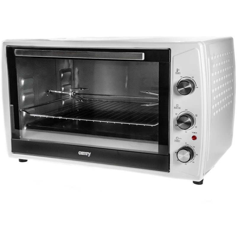 Camry CR 6008 Horno Convección Sobremesa, 63L, Acero Inox, Asador Giratorio Pollo, Ajuste Temperatura, Temporizador 3000W Blanco