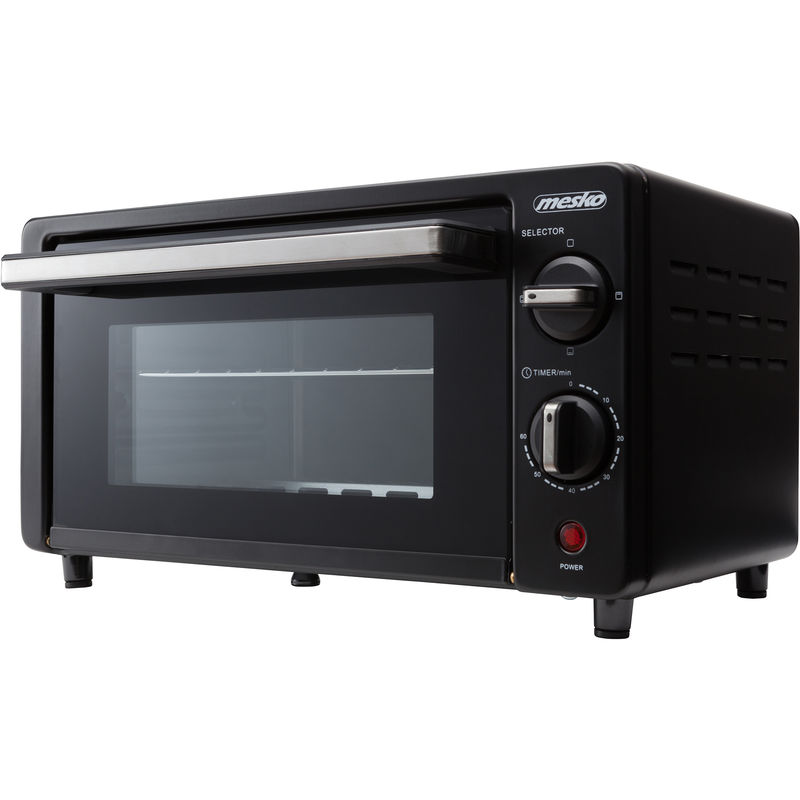 Mesko MS 6013 Horno Eléctrico Sobremesa, Minihorno Tostador, 9L, Calentador Cuarzo, Acero Inox., Grill, Temporizador 1000W Negro