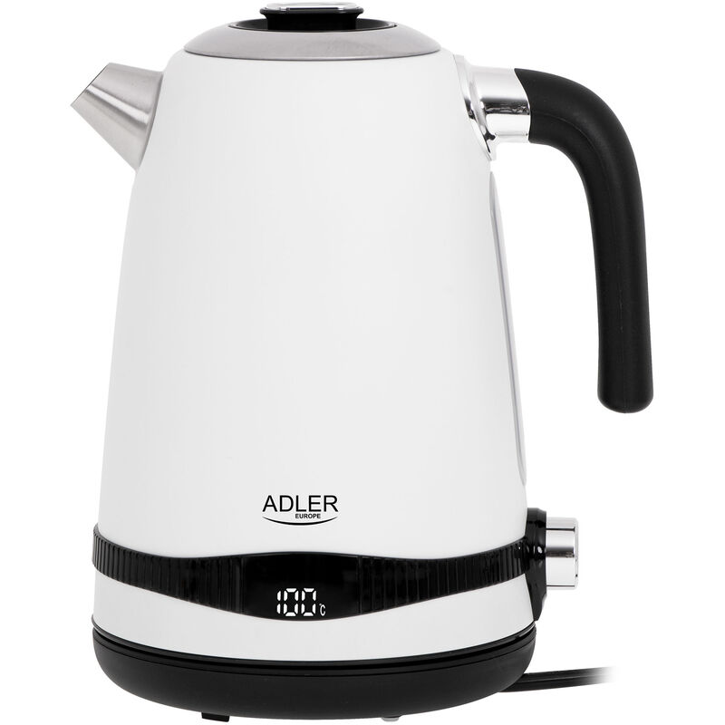 Adler AD1295 Hervidor Agua Eléctrico, Capacidad 1,7L, sin BPA, Control Temperatura, Acero Inox, Inalámbrico 2200W Blanco