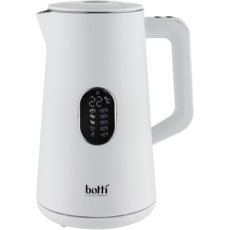 Botti Denver Hervidor Agua Eléctrico 1,5L, Acero Inox., Resistencia Oculta Inalámbrico Regulador Temperatura 1800W Blanco