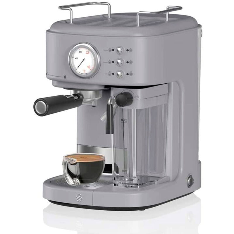 SWAN SK22150GRN Retro Cafetera Express, Cappucino, 15 Bares, Depósito Leche 0,5L, Vaporizador, 1,7L, Vintage 1200W Gris