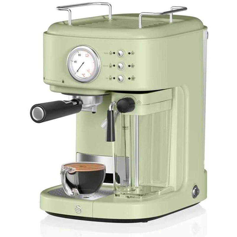 SWAN SK22150GN Retro Cafetera Express, Cappucino, 15 Bares, Depósito Leche 0,5L, Vaporizador, 1,7L, Vintage 1200W Verde