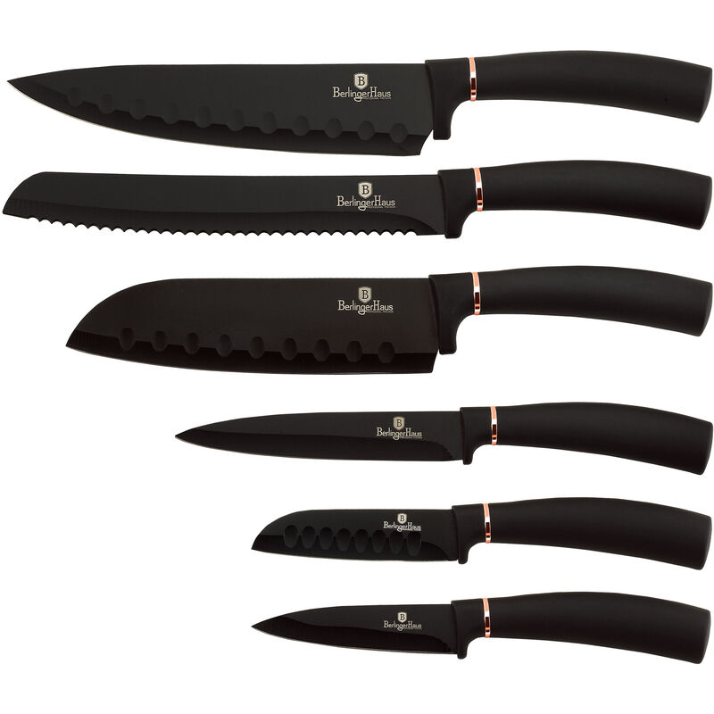 Set De Cuchillos berlingerhaus black rose juego 6 profesional hoja acero inoxidable cocinero cebollero pan haus negro 6un recubrimiento antiadherente santoku pelar mango diseño