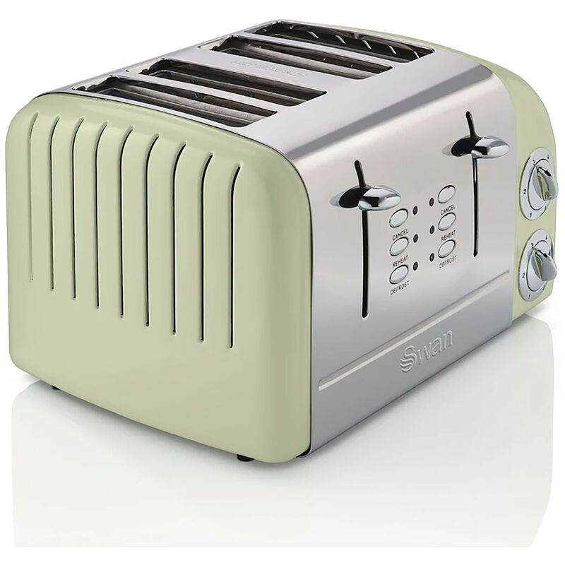 SWAN ST34020GN Retro Tostadora Pan Ranura Ancha 4 Rebanadas, Regulador Nivel de Tostado, Descongelación 1600W Verde