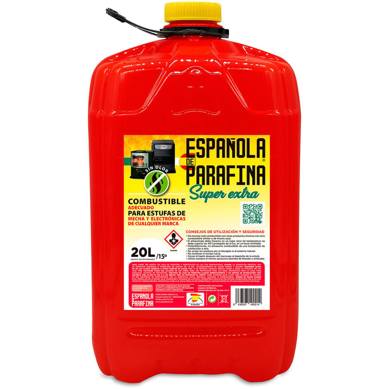 Española de Parafina SUPER EXTRA Parafina para Estufas sin Olor Líquida Bidón 20L Combustible Líquido Transparente