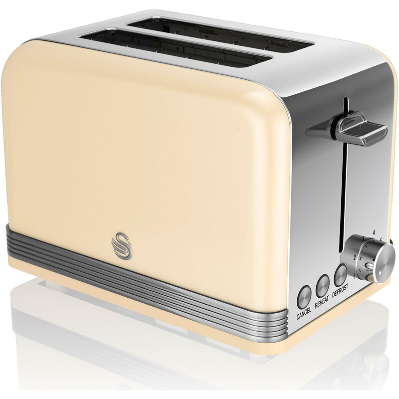 SWAN ST19010CNEU Retro Tostadora Pan Ranura Ancha 2 Rebanadas, Regulador Nivel de Tostado, Descongelación 800W Crema