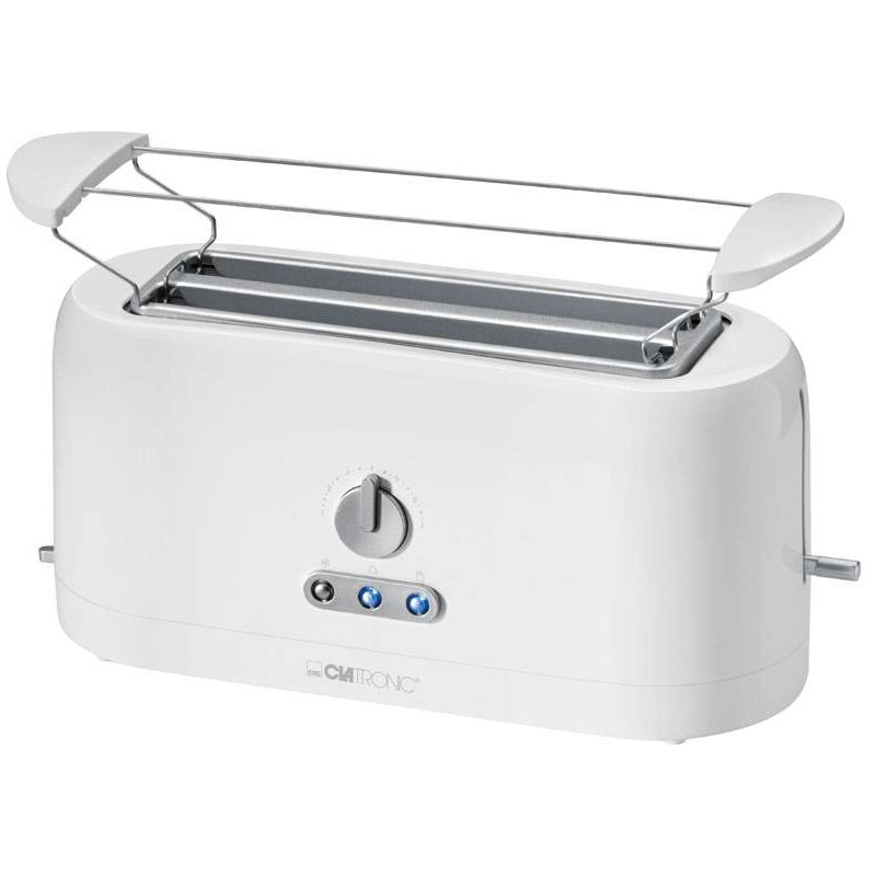 Tostadora Clatronic Ta 3534 ranura larga doble para 4 rebanadas 3 funciones tostar calentar y descongelar 1400w con regulador nivel calienta panecillos bolleria blanca 4slices