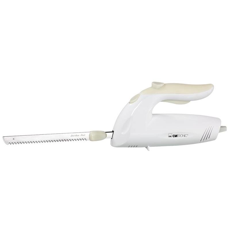 Clatronic EM 3062 Cuchillo Eléctrico Dentado, Acero Inoxidable, Baja Vibración y Ruido, Apto Lavavajillas 180W Blanco