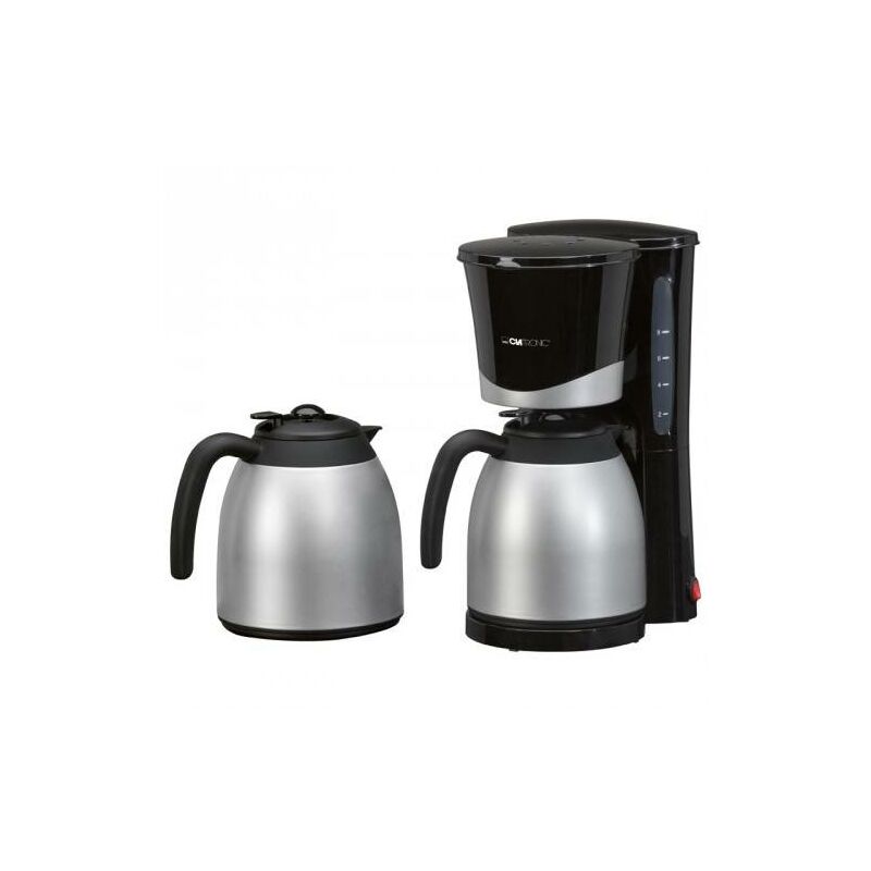 Clatronic KA 3328 Cafetera de Goteo, 2 Jarras Térmicas, 8 a 10 tazas 1 L, Filtro Extraíble, Válvula Antigoteo 870W Negro/Plata