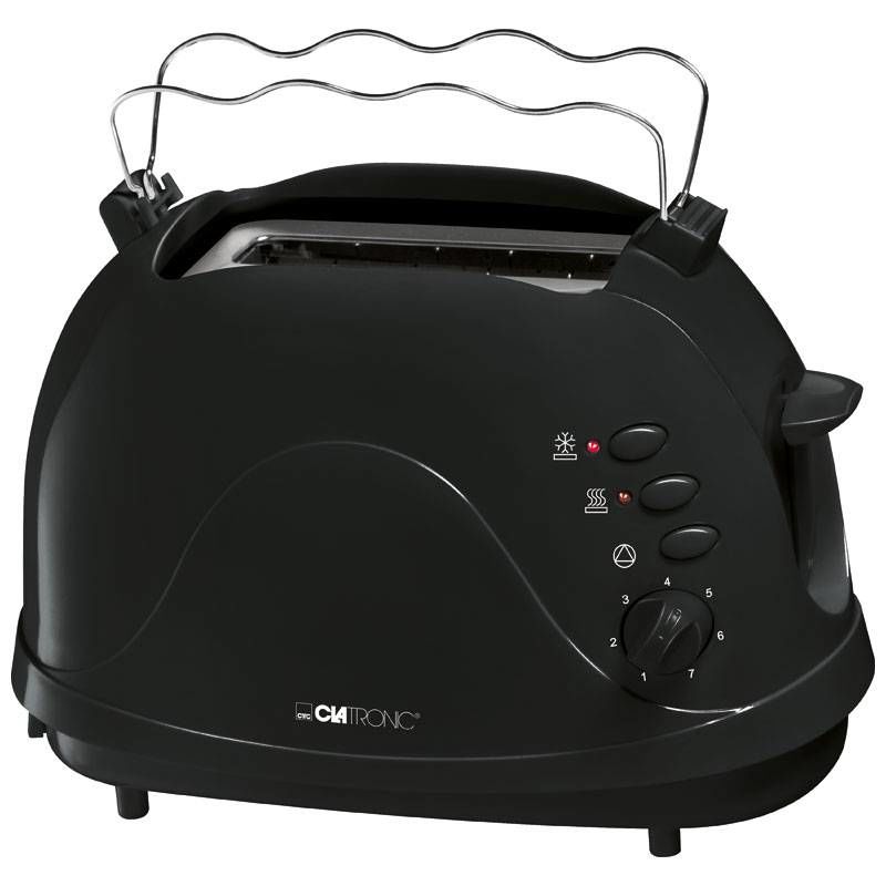 Clatronic TA 3565 Tostadora Pan, 2 Rebanadas, Regulador Nivel Tostado, 3 Funciones, Calienta Panecillos, Recogemigas 700W Negro