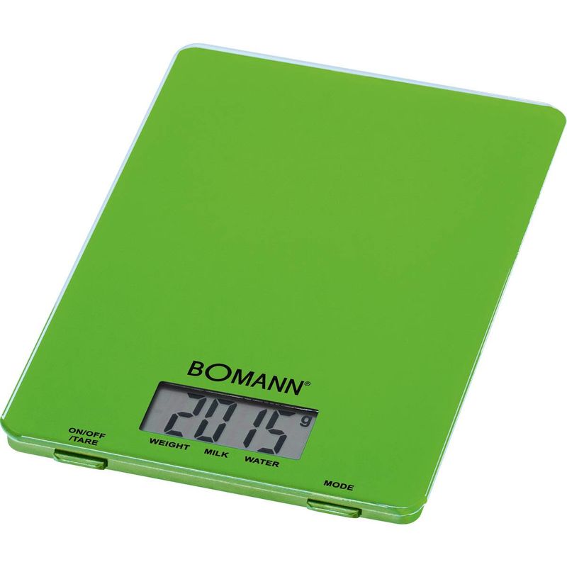 Bomann KW 1515 CB Báscula de Cocina Digital Extraplana, Medición 1gr, Hasta 5 kg, LCD, Función Tara, Vidrio Verde