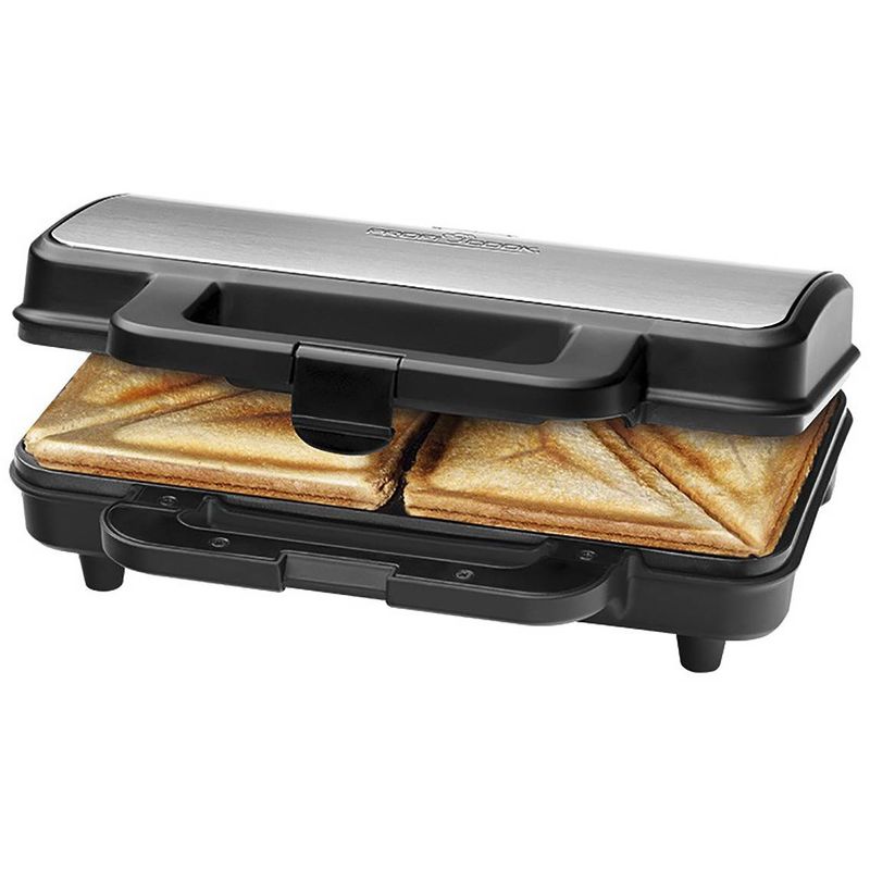 Proficook ST 1092 Sandwichera, 2 Sandwiches XXL, Placas Antiadherentes, Tostado Perfecto, Acero Inoxidable 900W Negro/Plata